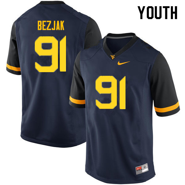 Youth #91 Matt Bezjak West Virginia Mountaineers College Football Jerseys Sale-Navy